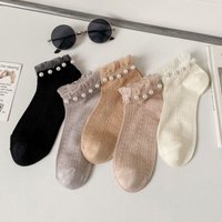 5 Pair/Lot Mesh Breathable Fashion Lace Socks Women Kawaii Pearl Decoration Short Socks Female Spring Summer New Sokken Femme