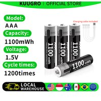 Kuugro USB AAA Li-Ionen Wiederaufladbare Batterie Aaa 1,5V 1100mWh Lithium-Batterien mit 4-in-1 USB-Kabel für Spielzeug Kamera Taschenlampe