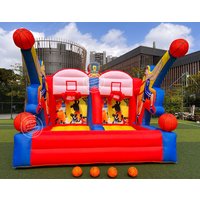Inflatable Basketball Hoop Shot Inflatable Basketball Game with 2 Hoops 4 Balls, Air Blower