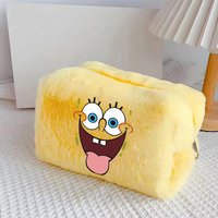 SpongeBobs Cosmetic Bag Large Capacity Anime Expression Printed Pencil Bags Women Girls Soft Square Makeup Storage Pouch Gift