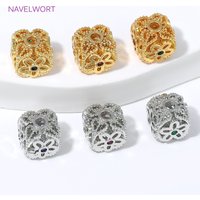 18K Gold Plated Hollow Filigree Spacer Beads,Brass Metal Square Loose Bead,Separator For Beads,DIY Jewelry Making Accessories