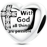 925 Sterling Silver Cross Heart Charms Clear CZ Bible Verse Beads Fit Bracelets Necklace Women Easter Religious Jewelry Gift