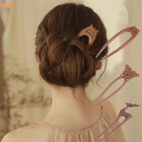 *Cartoon Cat Butterfly Chinese Style U-Shaped Wooden Hair Stick Hair Fork Fashion Hairpin Headwear Girl Hair Accessories