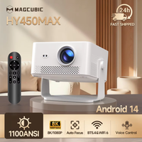 Magcubic HY450MAX 1100ANSI 1080P Projektor przenośny z automatycznym ustawianiem ostrości, do użytku na zewnątrz, Android 14, WiFi6, obsługa 8K, mini projektor