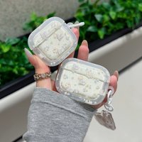 Korean Ins-Style Flowers Cute Bunny With Pendant Shockproof Protective Earphone Cover Case for AirPods 1 or 2 3 4 Pro 2 Pro 3