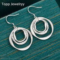 925 Sterling Silver Exquisite Triple Circle Frosted Round Earrings Stylish Women's Fashion Party Favors Wedding Jewelry