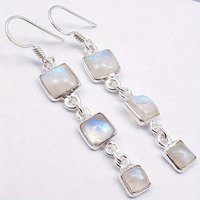Bohemian Style Square Synthetic Moonstone Long Dangle Earrings Women's Elegant Exquisite Design Wedding Banquet Jewelry Pendant