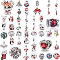 Christmas 925 Sterling Silver Charms Santa Claus Reindeer Christmas Tree Snowman Elk Bead Fit Original Bracelet Necklace Jewelry