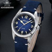 ADDIESDIVE NEW Luxury Quartz Men's 36mm Watch AD2544 Sapphire Crystal 100M Waterproof C3 Retro Luminous Leather Strap Wristwatch