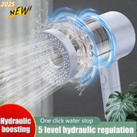 New 5 Speed Adjustment Showerhead High Pressure Shower Head One-Key Stop Handheld Shower Filter Showers for Bathroom Supplies