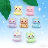 10PCS Kawaii Cartoon Cat Resin Pendants Cute Animal Ornaments for Handmade Jewelry Phone Charm Keychain Craft