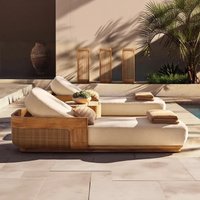 Solid Teak Wood Outdoor Sun Lounger Chaise Lounge Durable Pool Sunbed Daybed Weather Resistant for Villa Garden Patio