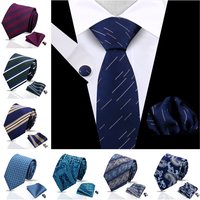 Navy Blue Tie Set For Wedding Banquet Man Woman Shirts Accessories Elegant Style Necktie Pocket Square Cufflinks Set For Gift