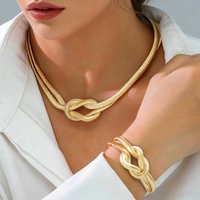 Fashion Double Layer Knot Necklace And Bracelet For Women Gold Color Snake Chain Choker Twisted Chunky Jewelry Set