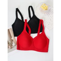 2PCS European size women's underwire bra, non removable padding, wireless bra, comfortable and seamless, smooth daily underwear