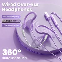 Hanging Ear Pluggable Dual Microphone Gaming Wired Headphones 3.5mm/ Type-C Plug HiFi Earphones With Volume Call Control Earbuds