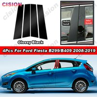 Carbon Fiber Black Mirror Effect Door Window Center Middle Column BC Pillar Post Cover Trim PC Sticker For Ford Fiesta 2008-2019
