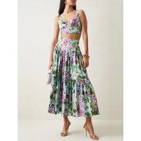 Retro printed sexy strapless top two-piece set for 2026 summer women's clothing+high waisted pleated loose skirt fashion set