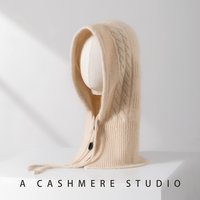 2025 New 100 Cashmere Balaclava Cap Women Warm Ring Scarf Beanie Hat Adjustable Elastic Windproof Hooded Neck Collar Knitted Hat