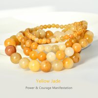 Yumfeel Natural Stone Beaded Bracelet 4-10mm Yellow Jade Round Beads Elastic Hand String Men & Women Classic Fashion Jewelry