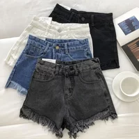 2025 New Summer Women High Wiast Raw Hem Denim Shorts Soild White Black Blue Korean Wide Leg Pants Mon Shorts Jean Shorts