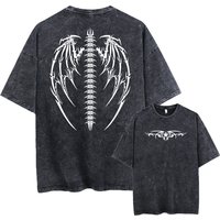 Oversized Wings Printed Tshirts Men Gym Vintage Heavyweight T Shirts Cotton Workout Acid Wash Baggy Tees Street Tops Unisex