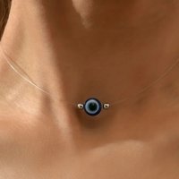 Minar Minimalist Blue Enamel Evil Eyes Pendant Necklaces for Women Mujer Transparent Fishing Line Chain Beads Strand Chokers