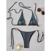 Snakeskin Halter Strappy Bikini Women Swimsuit Female Swimwear Two-pieces Bikini Set High Cut Bather Bathing Suit Swim Beachwear