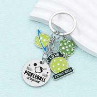 1pc Sporty Pickleball Ball Paddle Clover Love Legend Engraved Enamel Alloy Keychain Bag Charms Key Ring for Sport Lover Gift