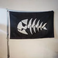 90x150CM Premium Polyester Black Pirate Fish Flag - Ideal for Outdoor Hanging and Eye - Catching Decoration
