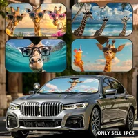 Funny Giraffe Animal Sun Visor Car Front Window Windshield Sunshade Five-Layer Aluminum Foil UV Protector Heat Shield