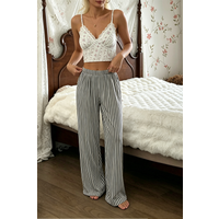 Women's Striped High Waist Elastic Waist Wide-Leg Pants, Loose Fit, Suitable for Outdoor Wear, Suitable for All Seasons.