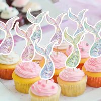 20/10Pcs Mermaid Cake Topper Purple Blue Cartoon Mermaid Tail Topper for Mermaid Birthday Celebrating Party DIY Cake Decorations