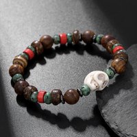 Fashion Vintage Handmade Beaded Skull Bracelet Men's Retro Style Turquoise Wooden Beads Coconut Shell Bracelet for Women