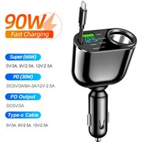 Universal Super Fast Charge Power Adapter 66W Car Cigarette Lighter PD+QC3.0 Car Charger with Type C fast Charging Cable