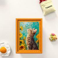 1 Piece Sunflower Tabby Cat Oil Painting Style Fridge Magnet, Healing Cat-Themed Magnetic Sticker, Fresh Pastoral Style Decorative Magnet, Suitable for Kitchen/Cabinet, Gift for Cat Lovers