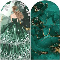 Mehofond 15th 16th Quinceanera Princess Arch Backdrop Cover Birthday Party Dark Green Dress Decor Marble Gold Photo Background