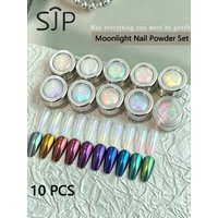 10-piece pack of Aurora Ice Skin Powder Mermaid Chrome Nail Glitter Powder Aurora Moonlight High-Quality Luxury Pigment Nail Art