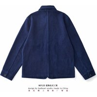Fading Men's Plant Indigo 500gsm 100% Cotton Heavyweight Retro French Workwear Jacket Multi-Pocket Lapel Collar