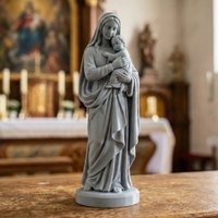 3D Printed Madonna & Child Relief, sacred sculpture. Ideal desktop decor for cafe, bar, artistic religious ambiance.