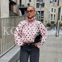 KONDALA 2026 Spring Summer Casual sports Women Pink Polka Dot Jackets Fashion Elegant Ladies Going Out Graduation Vacation Tops