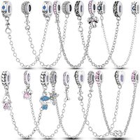 Safety Chain Charms Fit Original 925 Sterling Silver Charms Beads Moon Star Butterfly Heart Safety Chain For Women Jewelry Gifts