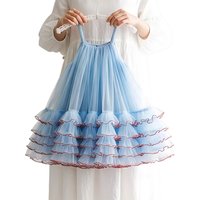 Princess Dress for Kids 1-8 Years Summer Sky Blue Cake Dress for Girls Formal Dresses Birthday Hosting Party Beach Vacation New
