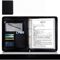 New A4 multi-function business zipper bag, 4-ring binder + writing pad + storage bag, pleated texture PU leather cover