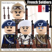 French Alpine Troops Soldier Figures Building Blocks Military Army Scout Infantry Hat Ski Flag Accessories DIY Bricks Toys Gifts
