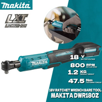 Clé à cliquet sans balais Makita DWR180 18V LXT 47,5 Nm 800 tr/min avec entraînement 3/8 1/4 et protection XPT pour la réparation automobile