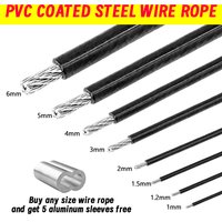 Black PVC Coated Stainless Steel 304 Wire Rope Cable 1/1.2/1.5/2/3/4/5/6MM Diameter After Coating Flexible Soft Steel Cable