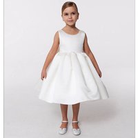 White satin flower girl dress big bow, toddler wedding dress, junior bridesmaid girl dress for wedding party