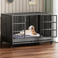 48 Inch Heavy Duty Dog Crate with Wheels Folding Metal Big Dog Cage for Large and Medium Dogs Extra Large XL XXL Indestructible