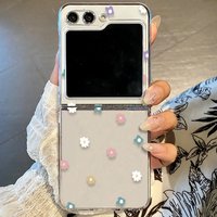 Flower Pattern Folding Case For Samsung Galaxy Z Flip 7 FE 6 5 4 3 Floral Transparent Hard Cover For Samsung Z Flip5 Flip4 Flip3